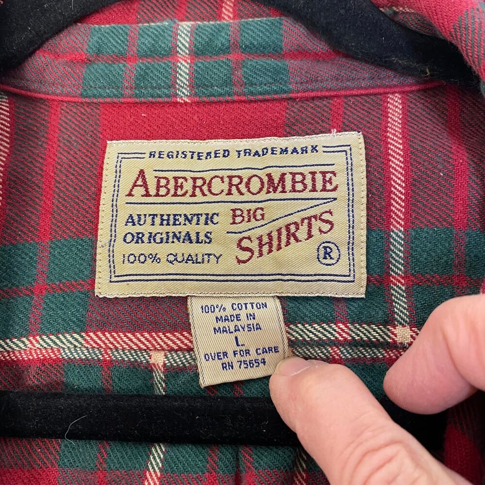 Vintage Abercrombie & Fitch Heavy Flannel Mens L The Big Shirt Red Plaid 90s